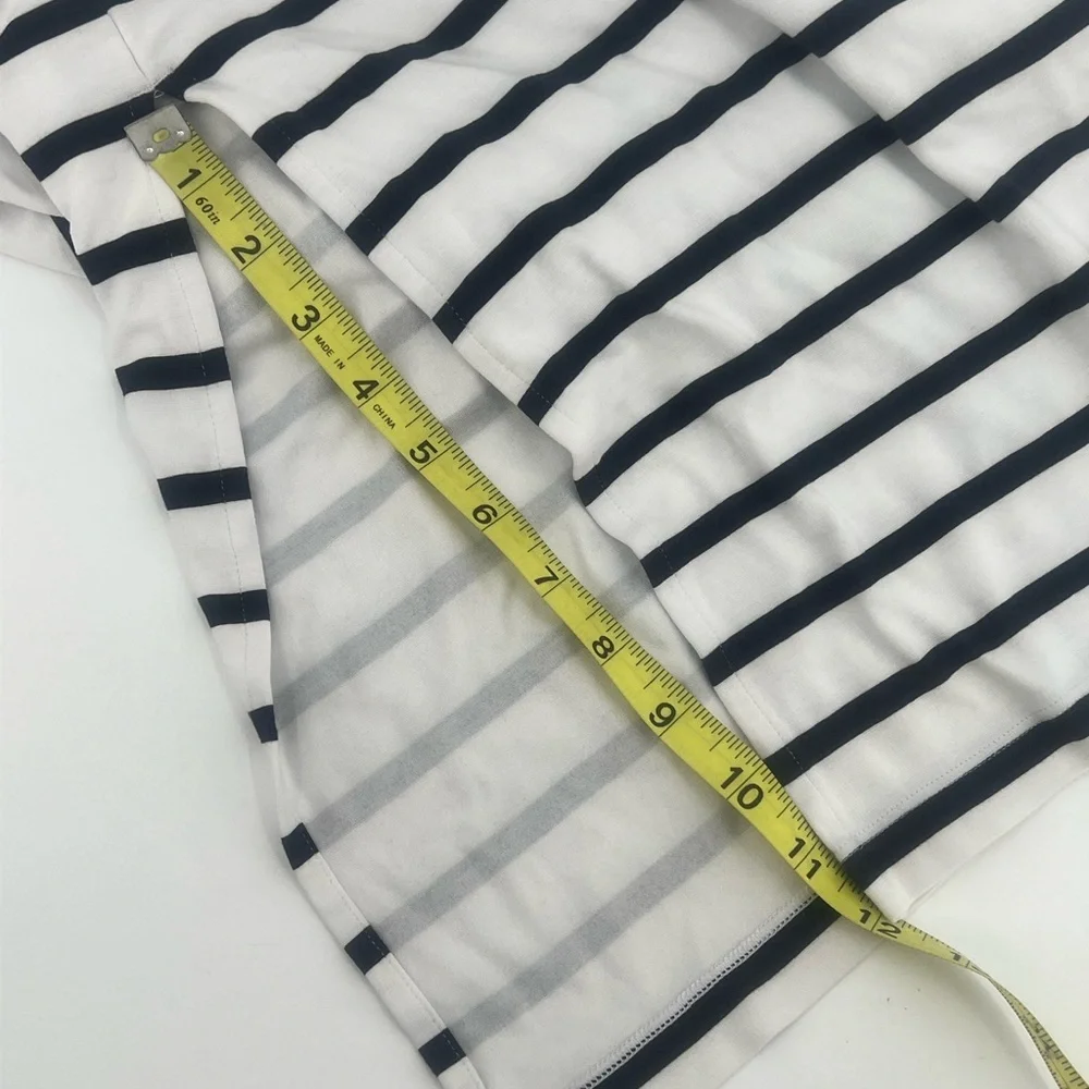 Banana Republic Black White Striped Soft Ponte Belted Sleeveless Midi Dress S